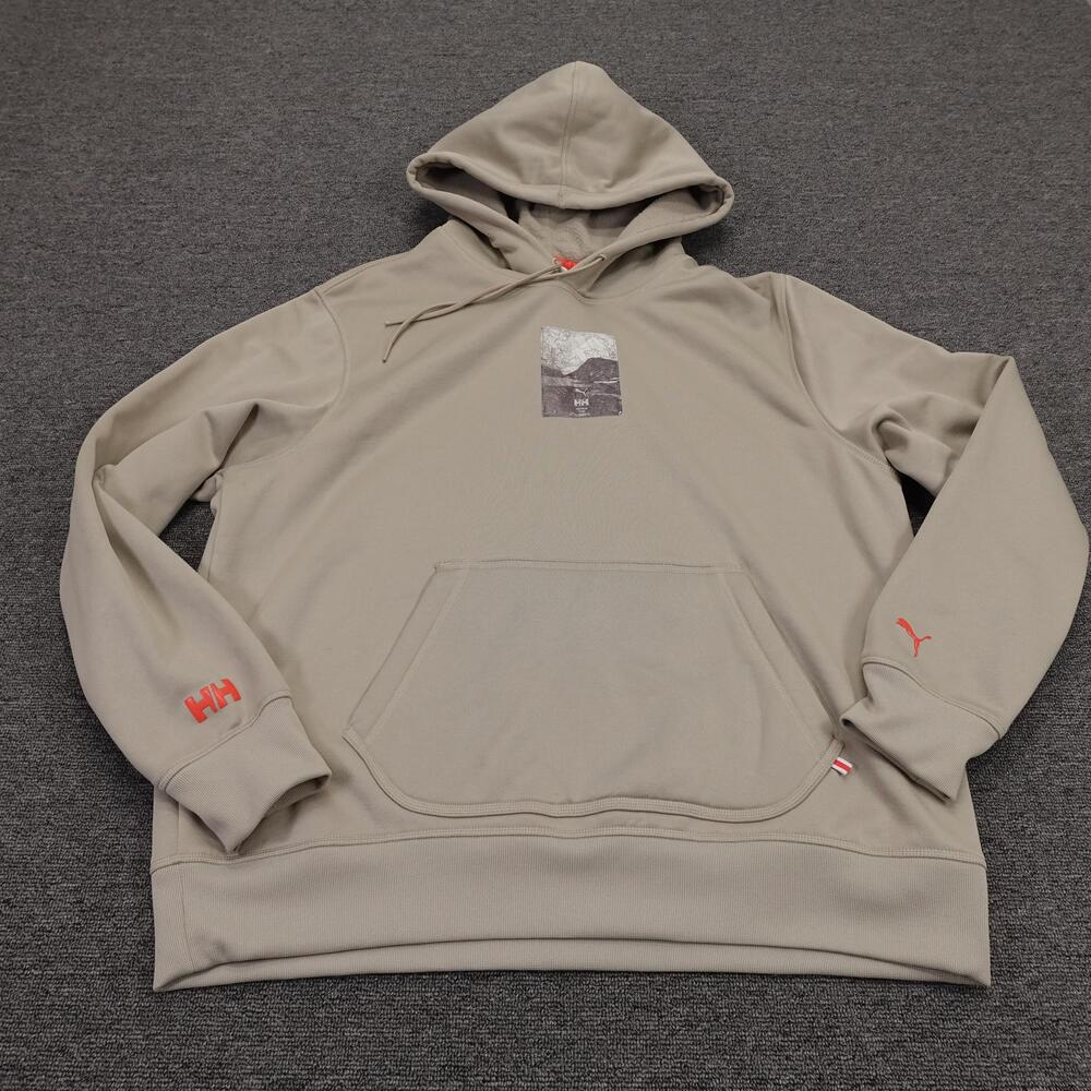 Puma X Helly Hansen Hoodie Mens Large Beige Sherpa Fleece Pullover Graphic